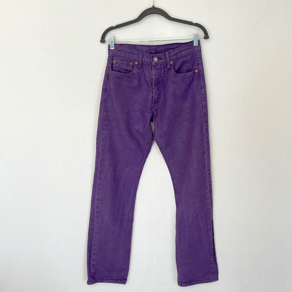 Levi’s 501’s Red Tag Purple 5 Pocket Jeans Button Fly 29x30 Altered - Picture 1 of 11